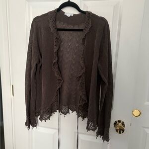 Charter Club Taupe Crochet Cardigan